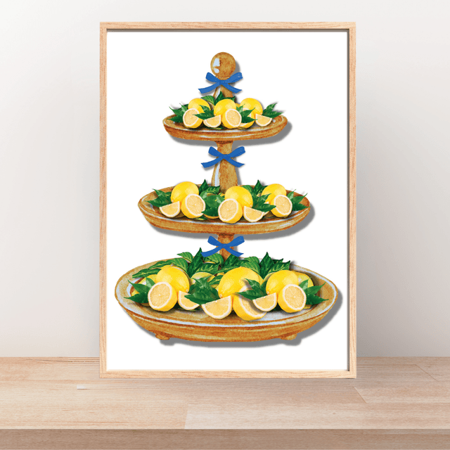 Impression d'Art Citronnier avec Ruban Bleu - Décoration Maison Stylée / Fresh Lemons Tray Art Print with Blue Ribbon - Stylish Home Decor 