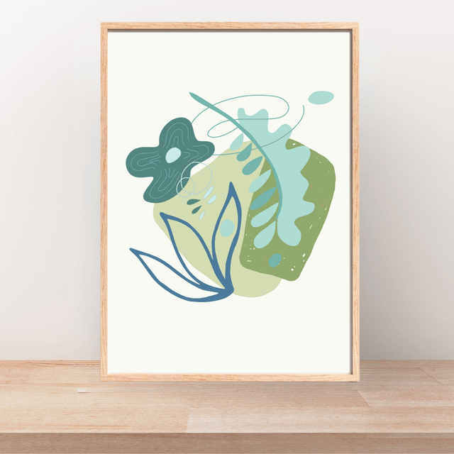 Impression Fleurs Botaniques Vertes Bohème - Art Mural Inspiré par la Nature / Botanical Green Boho Flowers Print - Nature-Inspired Wall Art