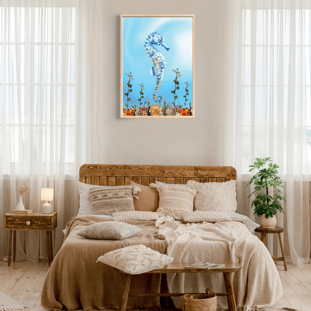 Impression d'Hippocampe dans le Récif Corallien - Décoration Murale Marine / Seahorse in Coral Reef Art Print - Marine Wall Decor