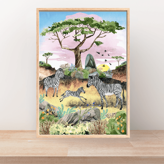 Impression de Zèbres dans la Savane - Décoration Murale Sauvage / Zebras in the Savanna Art Print - Wild Wall Decor