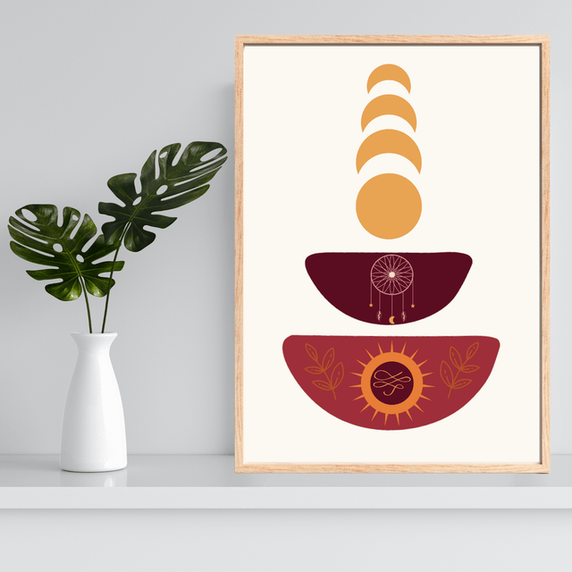 Impression Art Cycle de la Lune Bohème - Décoration Murale Mystique / Boho Moon Cycle Art Print - Mystical Wall Decor
