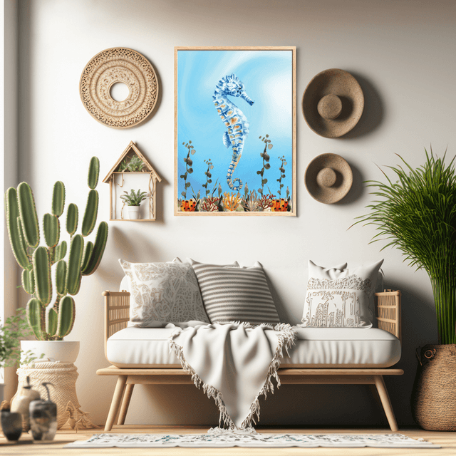 Impression d'Hippocampe dans le Récif Corallien - Décoration Murale Marine / Seahorse in Coral Reef Art Print - Marine Wall Decor