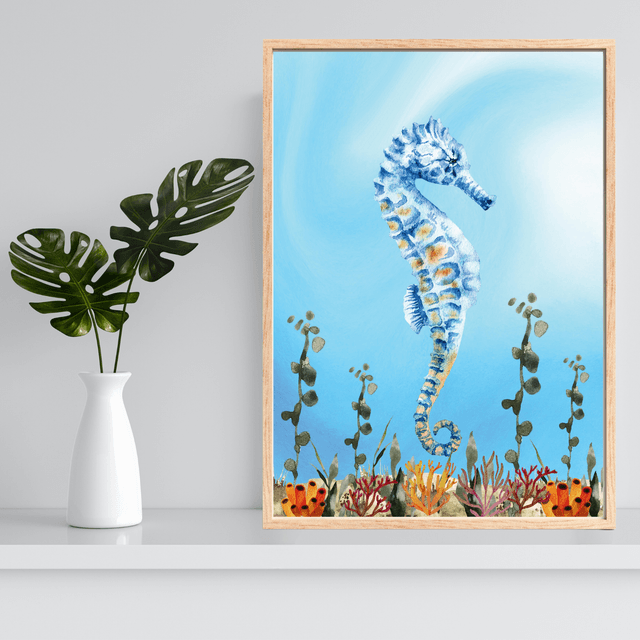 Impression d'Hippocampe dans le Récif Corallien - Décoration Murale Marine / Seahorse in Coral Reef Art Print - Marine Wall Decor