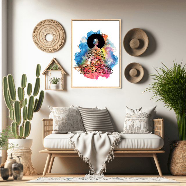 Illustration Femme dans une Zone de Méditation - Art Mural Spirituel / Calm Female Meditation Zone Illustration - Spiritual Wall Art