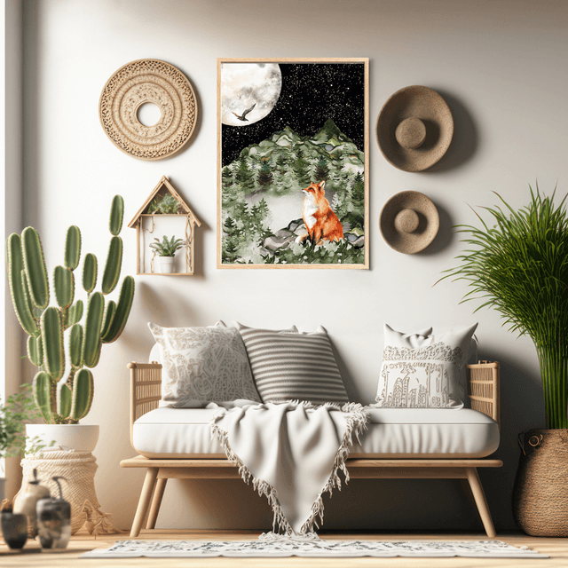 Harmonie : Renard Rouge sous la Pleine Lune - Décoration Murale Envoûtante / Harmony: Red Fox under Full Moon Print - Enchanting Wall Decor