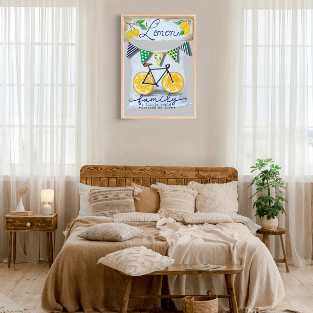Impression d'Art Typographique Vélo Citron - Citations sur la Famille / Lemon Slice Bike Typography Art Print - Family Quotes