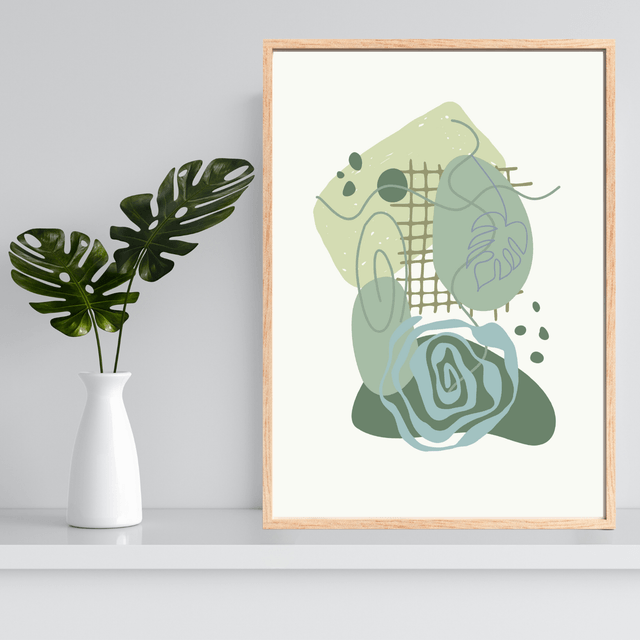 Impression Formes Vertes Botaniques Bohèmes - Art Mural Inspiré par la Nature / Botanical Boho Green Shapes Print - Nature-Inspired Wall Art