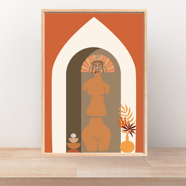Impression d'Art Corps Féminin en Argile Bohème / Boho Female Clay Body Art Print – Minimalist Natural 