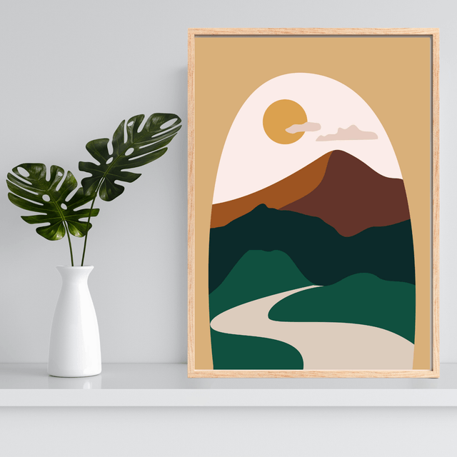 Impression d'Art Paysage Bohème Vue de Fenêtre  / Window View Boho Landscape Art Print – Serene Desert Escape Print