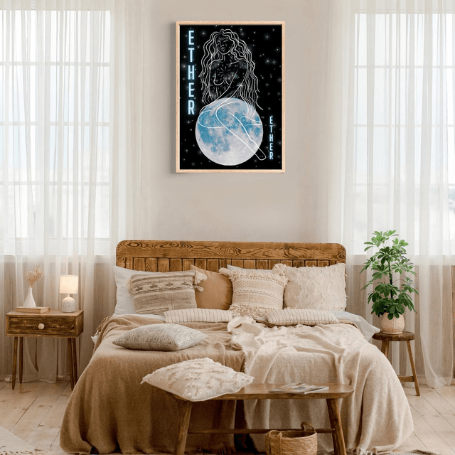 Impression Art Linéaire Féminin Élément Éther - Assise sur le Sommet du Monde / Ether Element Female Line Art Print - Sitting on Top of the World