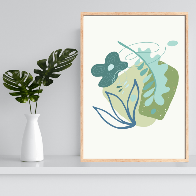 Impression Fleurs Botaniques Vertes Bohème - Art Mural Inspiré par la Nature / Botanical Green Boho Flowers Print - Nature-Inspired Wall Art