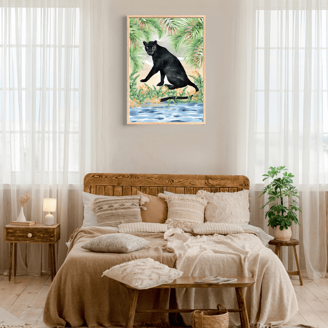 Impression de Panthère Noire au Bord de la Rivière - Décoration Murale Sauvage / Black Panther by the River Print - Wild Wall Decor