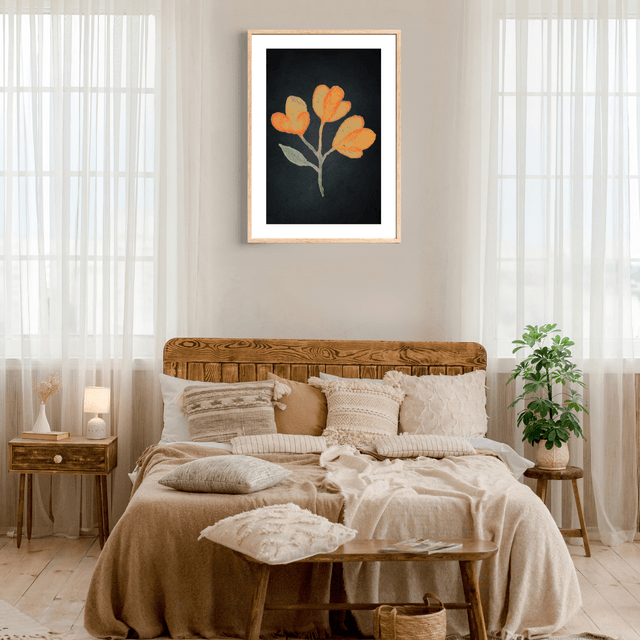 Impression Art Aquarelle de Fleurs Jaunes de Lysimaque - Fond Noir avec Bordure Blanche / Yellow Loosestrife Flowers Watercolor Art Print 