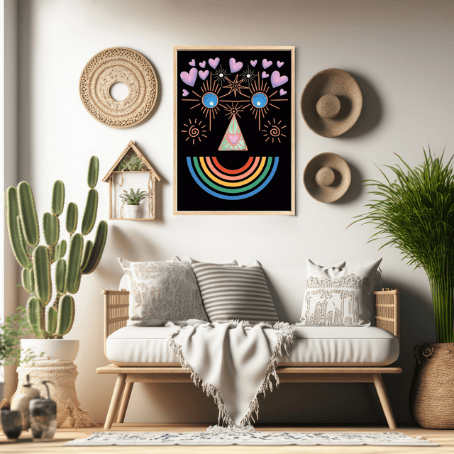 Impression de Sourire Arc-en-ciel - Décoration Murale Vibes Rayonnantes Boho / Boho Rainbow Smile Art Print - Radiant Boho Wall Decor