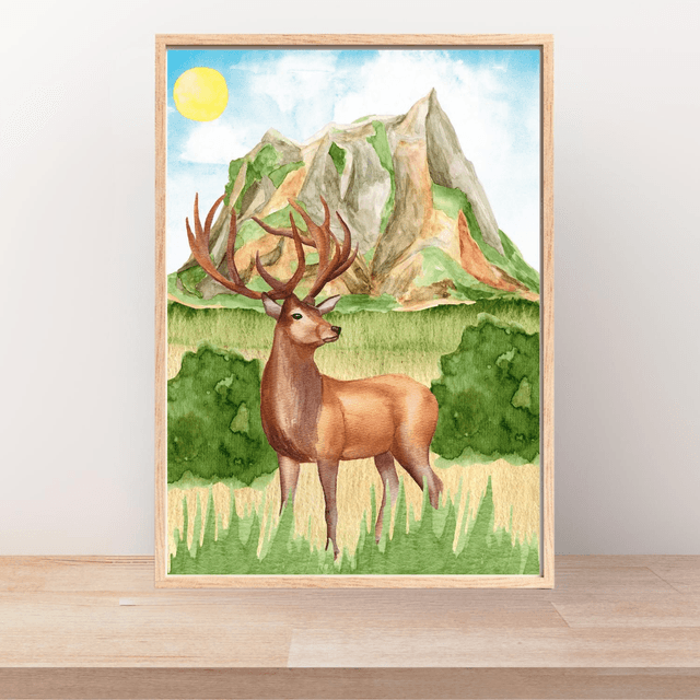 Impression de Cerf Majestueux avec Bois dans les Collines - Décoration Nature /  Majestic Deer with Antlers in the Hills Art Print - Nature Decor