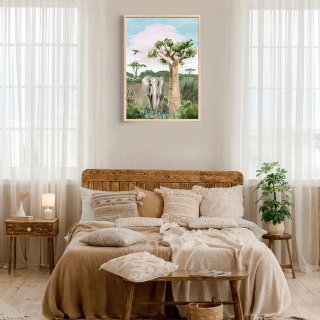 Impression d'Éléphant Sous un Baobab - Décoration Murale Faune Africaine / Elephant Under a Baobab Art Print - African Wildlife Wall Decor
