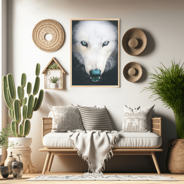 Portrait en Gros Plan d'un Loup Blanc - Décoration Murale Nature / Close-Up White Wolf Portrait Art Print - Nature Wall Decor