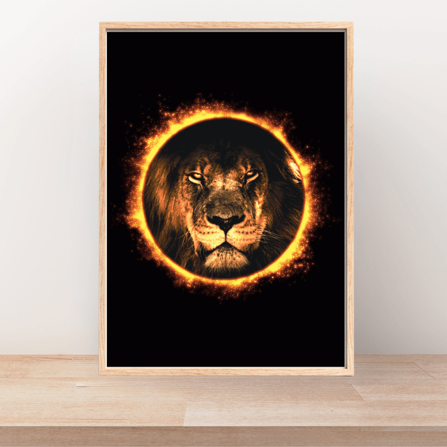Impression Lion Anneau de Feu - Décoration Murale Faune Sauvage / Ring of Fire Lion Art Print - Wild Animal Wall Decor