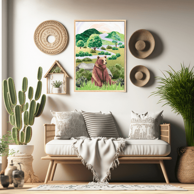 Impression d'un Ours Brun Assis près d'un Ruisseau de Montagne - Décoration Nature / Brown Bear Sitting by a Mountain Stream Art Print - Nature Decor 