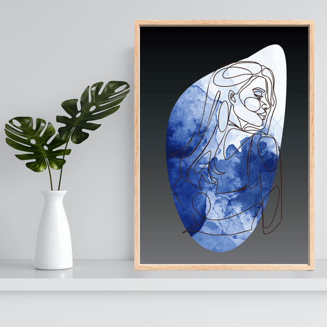 Impression Art Linéaire Féminin Élégant en Bleu - Décor Sophistiqué / Elegant Blue Female Line Art Print - Sophisticated Decor