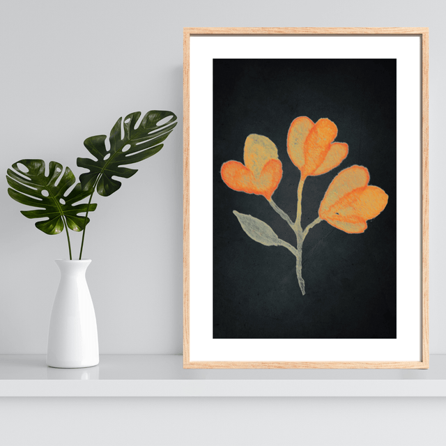 Impression Art Aquarelle de Fleurs Jaunes de Lysimaque - Fond Noir avec Bordure Blanche / Yellow Loosestrife Flowers Watercolor Art Print 