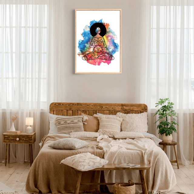 Illustration Femme dans une Zone de Méditation - Art Mural Spirituel / Calm Female Meditation Zone Illustration - Spiritual Wall Art
