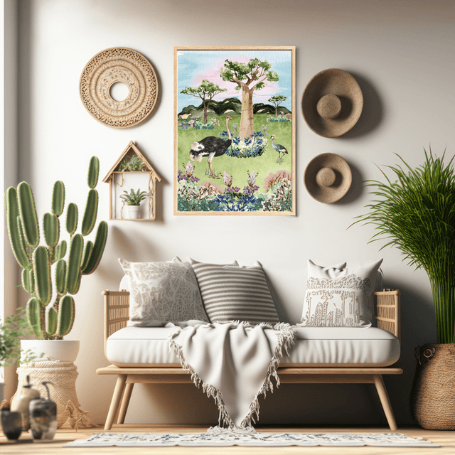 Impression d'Autruches dans la Savane Africaine - Art Majestueux de la Faune / Ostriches in the African Savannah Print - Majestic Wildlife Art 
