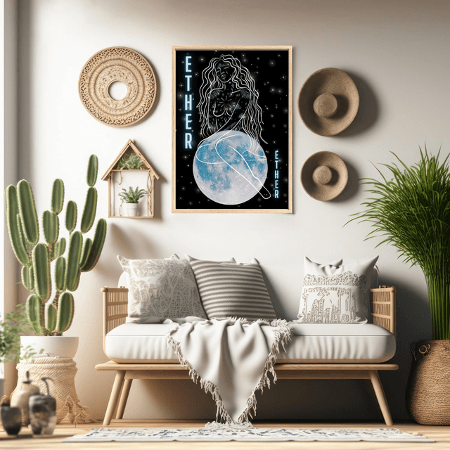 Impression Art Linéaire Féminin Élément Éther - Assise sur le Sommet du Monde / Ether Element Female Line Art Print - Sitting on Top of the World