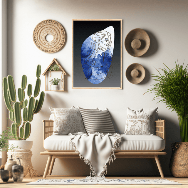 Impression Art Linéaire Féminin Élégant en Bleu - Décor Sophistiqué / Elegant Blue Female Line Art Print - Sophisticated Decor