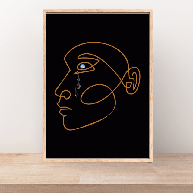 Impressions d'Art en Ligne Élégantes: Hommes avec des Larmes sur Fond Noir / Elegant Line Art Prints: Men with Tears in the Dark Black