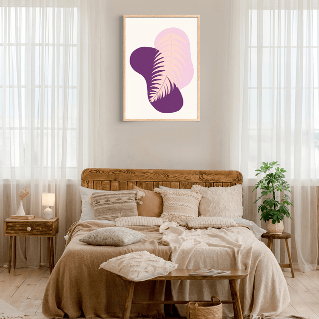 Impression Feuille Bohème Botanique Rose et Violette - Décoration Murale Bohème / Botanical Pink and Purple Boho Leaf Print - Bohemian Wall Decor