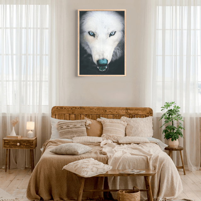 Portrait en Gros Plan d'un Loup Blanc - Décoration Murale Nature / Close-Up White Wolf Portrait Art Print - Nature Wall Decor