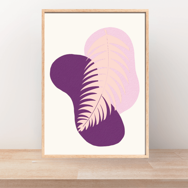 Impression Feuille Bohème Botanique Rose et Violette - Décoration Murale Bohème / Botanical Pink and Purple Boho Leaf Print - Bohemian Wall Decor