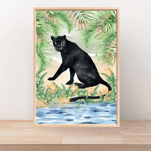 Impression de Panthère Noire au Bord de la Rivière - Décoration Murale Sauvage / Black Panther by the River Print - Wild Wall Decor