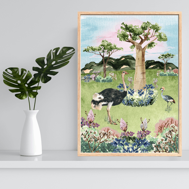 Impression d'Autruches dans la Savane Africaine - Art Majestueux de la Faune / Ostriches in the African Savannah Print - Majestic Wildlife Art 