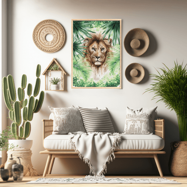 Impression de Lion Rôdant dans les Buissons - Décoration Murale Sauvage / Lion Roaming in the Bushes Print - Wild Wall Decor