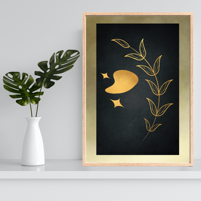 Impression Feuille Botanique Dorée - Décoration Murale Luxueuse / Gold Botanical Leaf Print - Luxurious Wall Decor