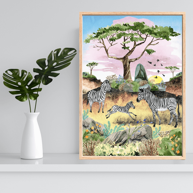 Impression de Zèbres dans la Savane - Décoration Murale Sauvage / Zebras in the Savanna Art Print - Wild Wall Decor