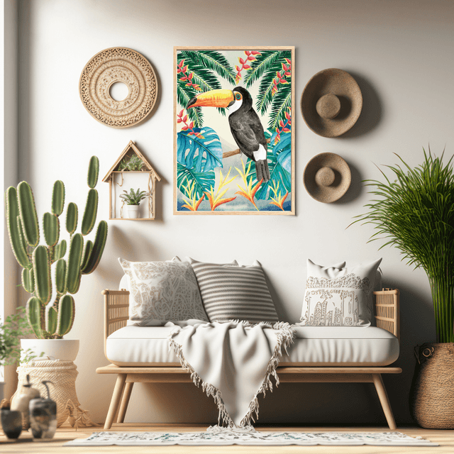 Impression Toucan dans la Forêt Tropicale d'Amazonie - Décoration Murale Exotique / Toucan in Amazon Rainforest Art Print - Exotic Wall Decor