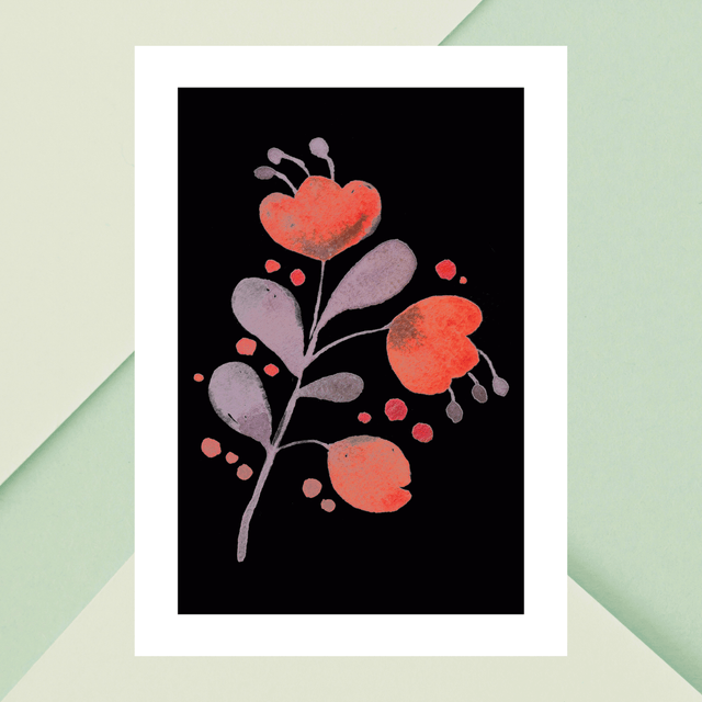 Impression Fleurs Aquarelle Rouge sur Fond Noir - Décoration Murale Botanique / Red Watercolor Flowers on Black Background - Botanical Wall Decor