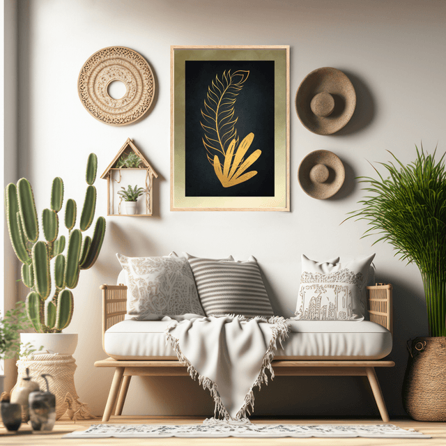 Impression Feuille Tropicale Botanique Dorée - Décoration Murale Exotique / "Gold Botanical Tropical Leaf Print - Exotic Wall Decor
