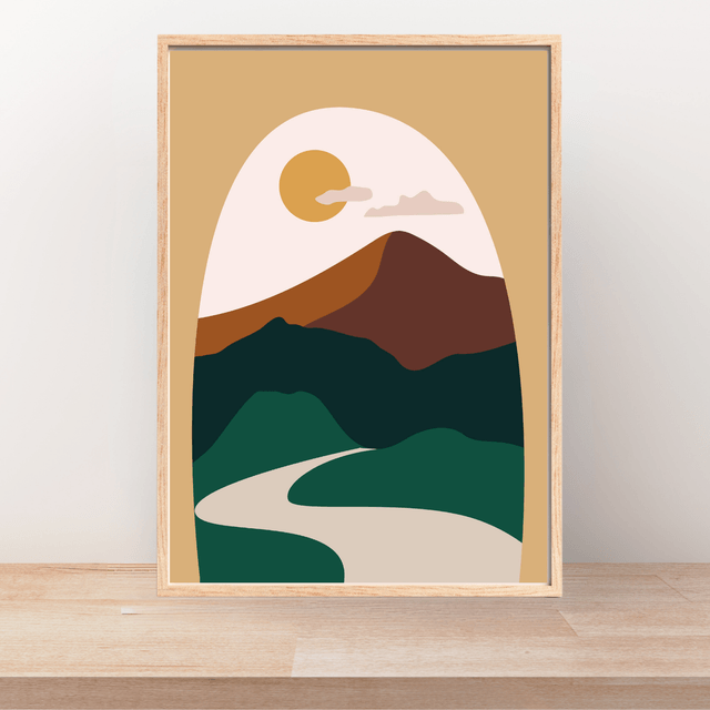 Impression d'Art Paysage Bohème Vue de Fenêtre  / Window View Boho Landscape Art Print – Serene Desert Escape Print