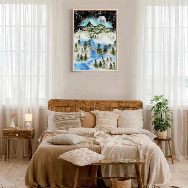 Harmonie : Montagne Pleine Lune Nuit Étoilée / Harmony: Mountain Full Moon Starry Night Print 