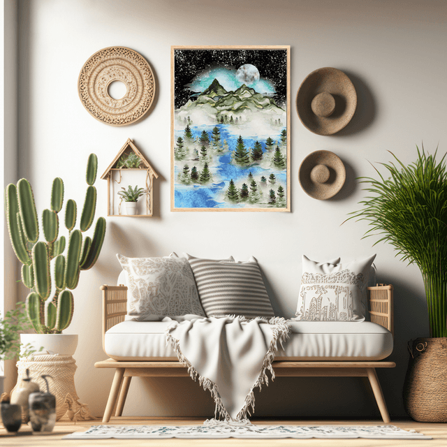 Harmonie : Montagne Pleine Lune Nuit Étoilée / Harmony: Mountain Full Moon Starry Night Print 