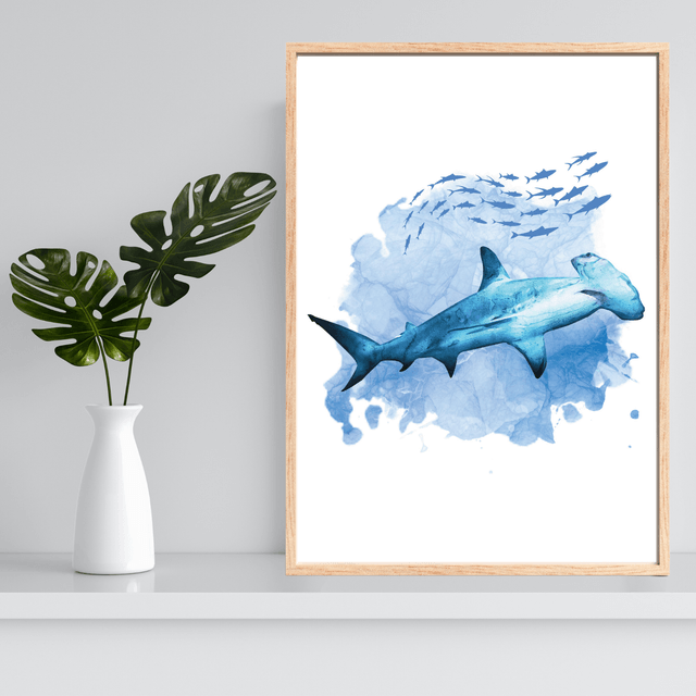Impression Artistique de Requin-marteau pour les Passionnés de l'Océan / Hammerhead Shark Art Print for Ocean Enthusiasts: Décoration Murale Aquatic