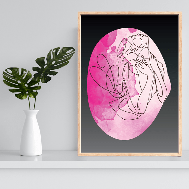 Impression Art Linéaire Féminin Élégant en Rose - Décor Sophistiqué /Elegant Pink Female Line Art Print - Sophisticated Decor