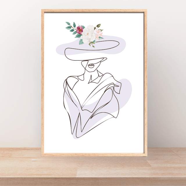  Élégant Art Linéaire Violet - Dame au Chapeau - Art Mural Moderne / Elegant Purple Line Art - Lady in Hat - Modern Wall Art
