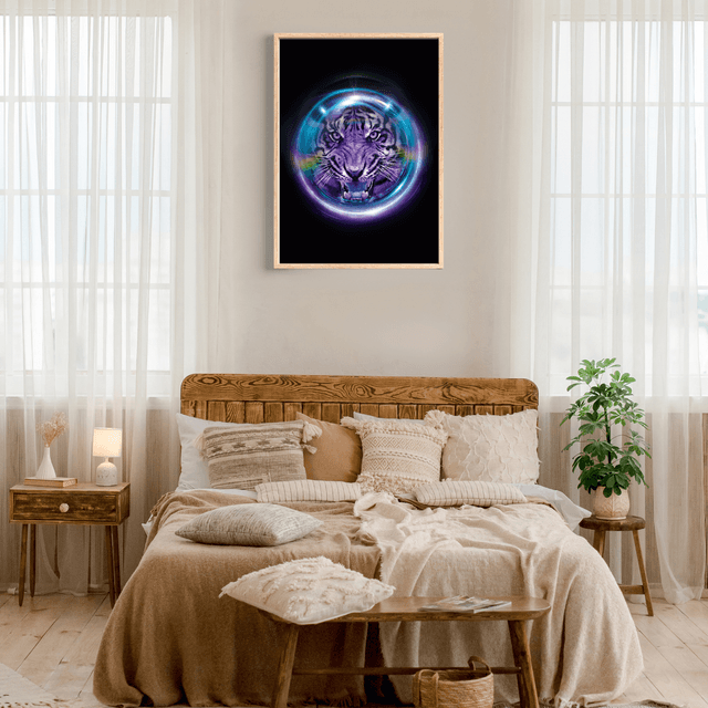 Impression Visage de Tigre Violet - Décoration Murale Animale Moderne / Purple Tiger Face Art Print - Modern Animal Wall Decor