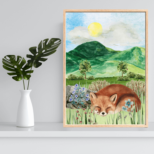 Impression de Renard Endormi dans les Champs - Décoration Murale Nature / Sleeping Fox in the Fields Print - Nature Wall Decor