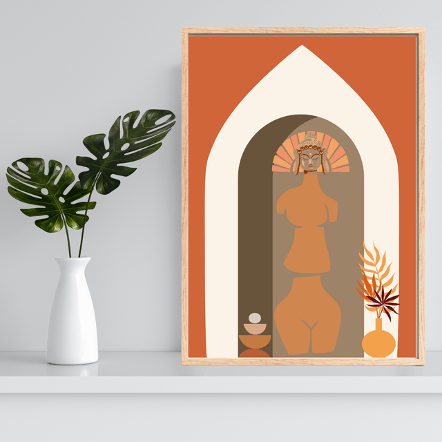 Impression d'Art Corps Féminin en Argile Bohème / Boho Female Clay Body Art Print – Minimalist Natural 